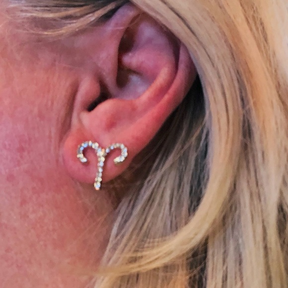 💜3/$30 Horoscope Aries The Ram Clear crystal earrings - Picture 1 of 7
